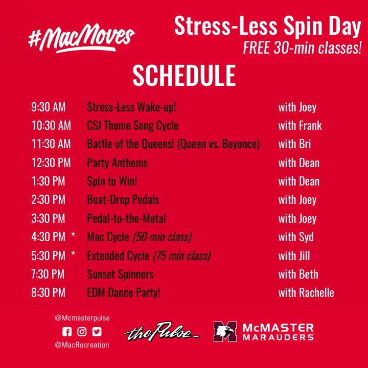 Stress-Less spin schedule